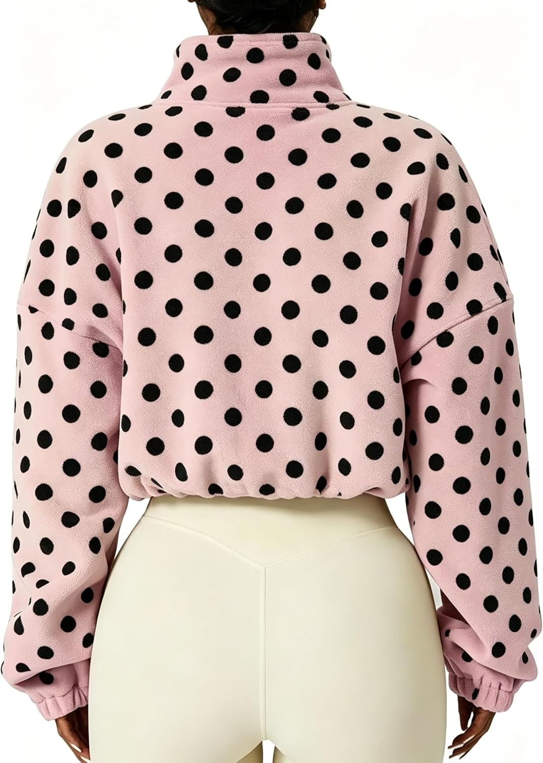 image:imageYeokou Womens Full Zip Fleece Jacket Polka Dot Drawstring CoatPink