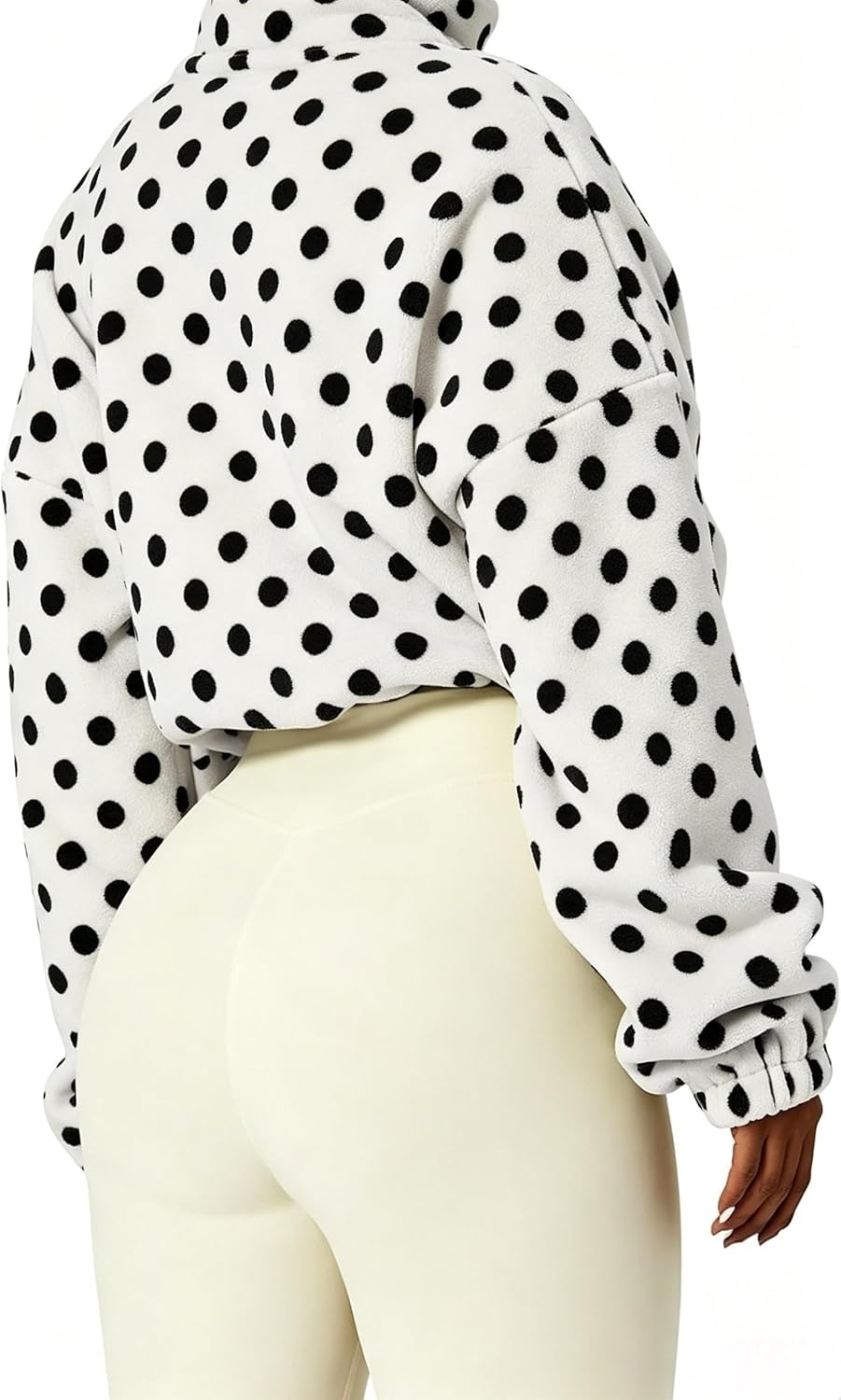 image:imageYeokou Womens Full Zip Fleece Jacket Polka Dot Drawstring CoatWhite
