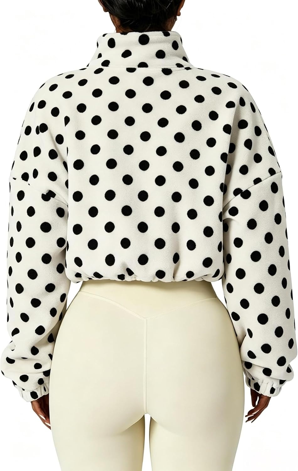 image:imageYeokou Womens Full Zip Fleece Jacket Polka Dot Drawstring CoatWhite