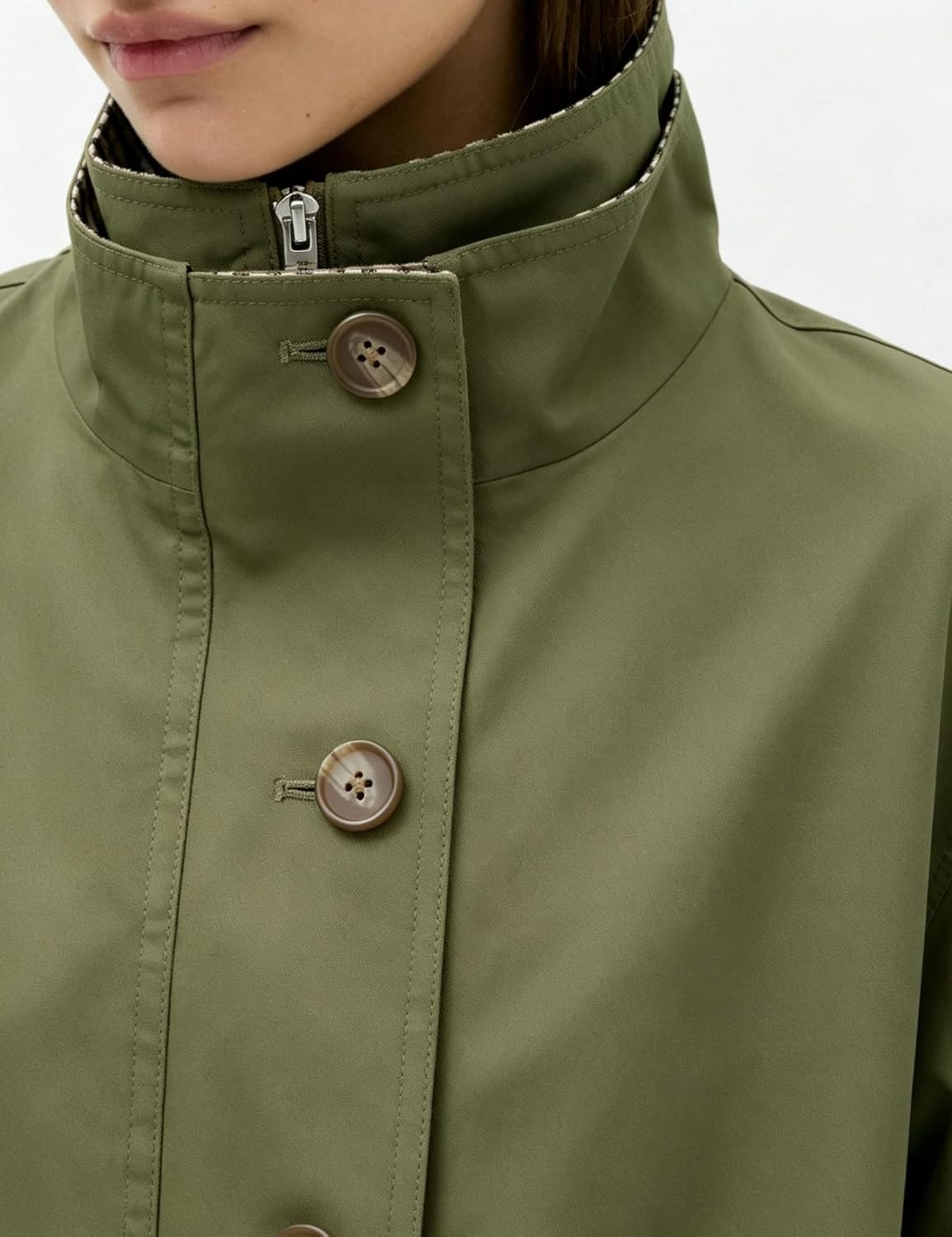 image:imageYeokou Womens Oversized Bomber Jacket Plaid Lined Zip Button CoatArmygreen