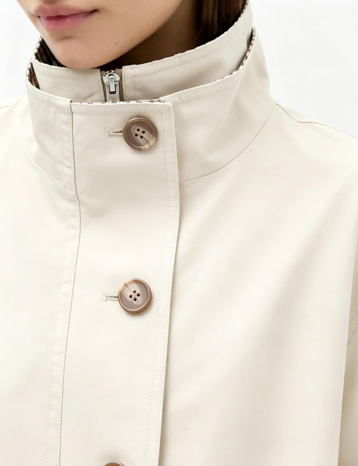 image:imageYeokou Womens Oversized Bomber Jacket Plaid Lined Zip Button CoatBeige