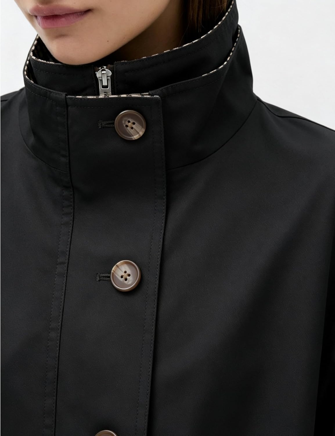 image:imageYeokou Womens Oversized Bomber Jacket Plaid Lined Zip Button CoatBlack