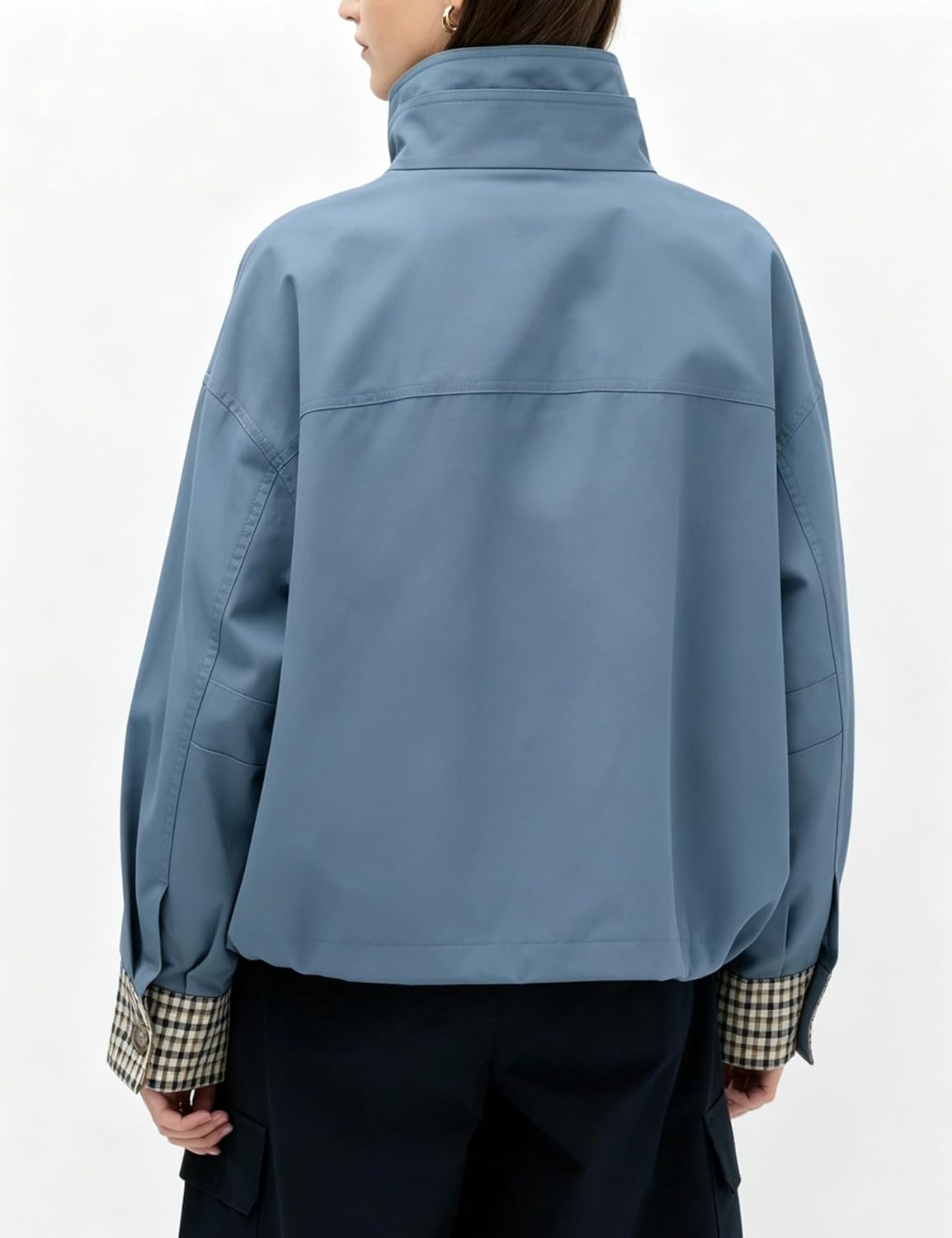 image:imageYeokou Womens Oversized Bomber Jacket Plaid Lined Zip Button CoatBluegrey