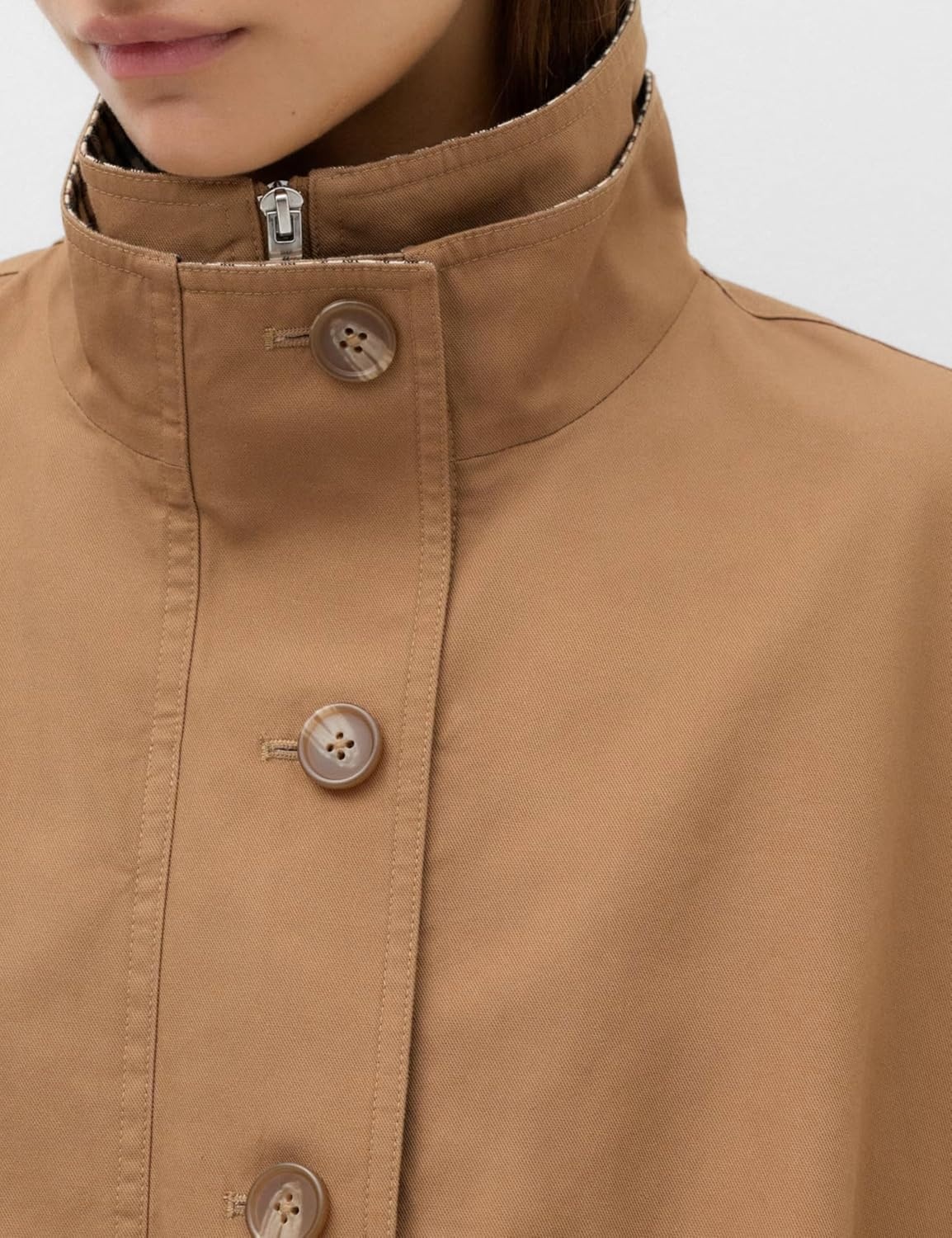 image:imageYeokou Womens Oversized Bomber Jacket Plaid Lined Zip Button CoatCamel