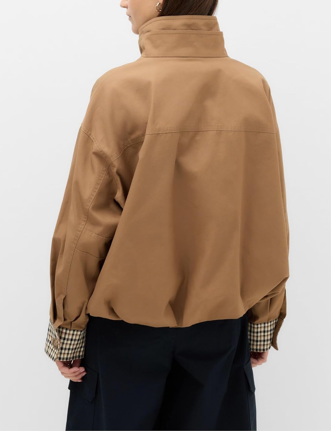 image:imageYeokou Womens Oversized Bomber Jacket Plaid Lined Zip Button CoatCamel