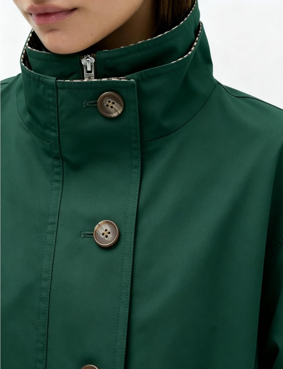 image:imageYeokou Womens Oversized Bomber Jacket Plaid Lined Zip Button CoatDarkgreen