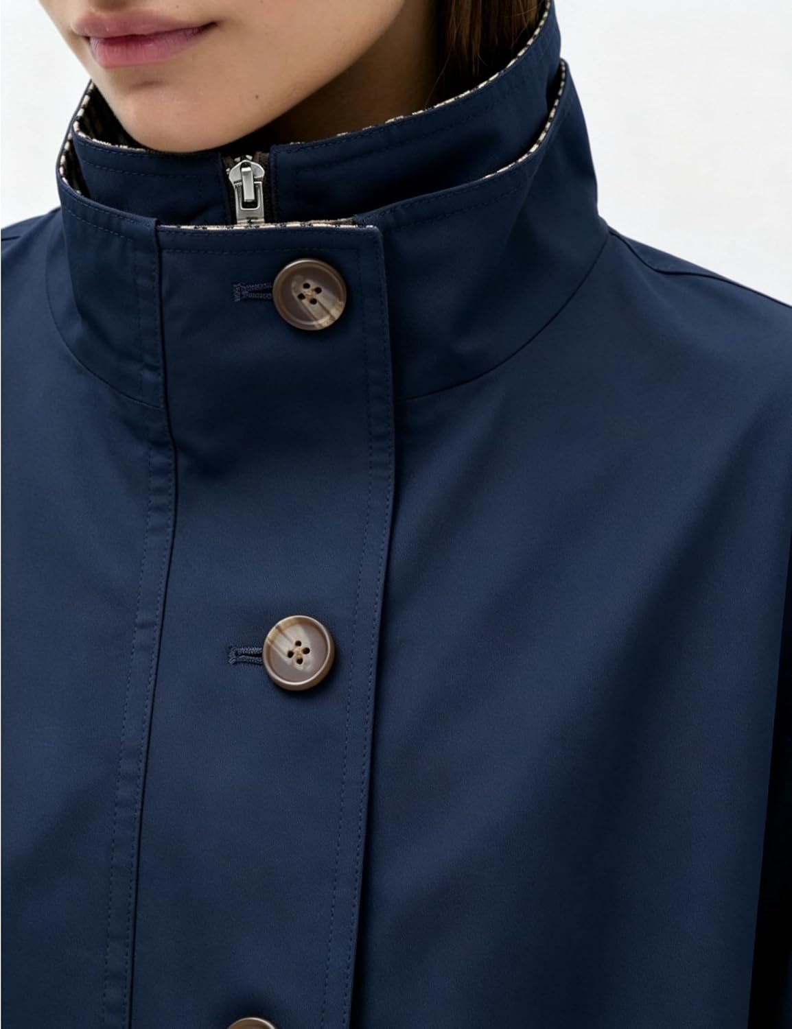 image:imageYeokou Womens Oversized Bomber Jacket Plaid Lined Zip Button CoatNavy