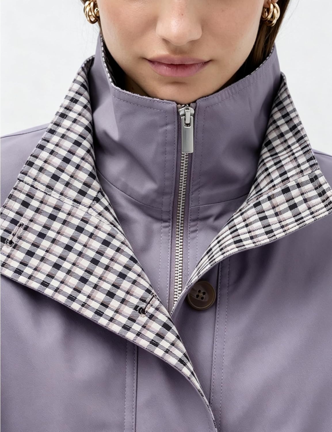 image:imageYeokou Womens Oversized Bomber Jacket Plaid Lined Zip Button CoatPurple