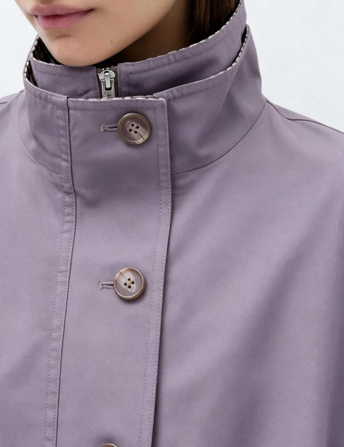 image:imageYeokou Womens Oversized Bomber Jacket Plaid Lined Zip Button CoatPurple
