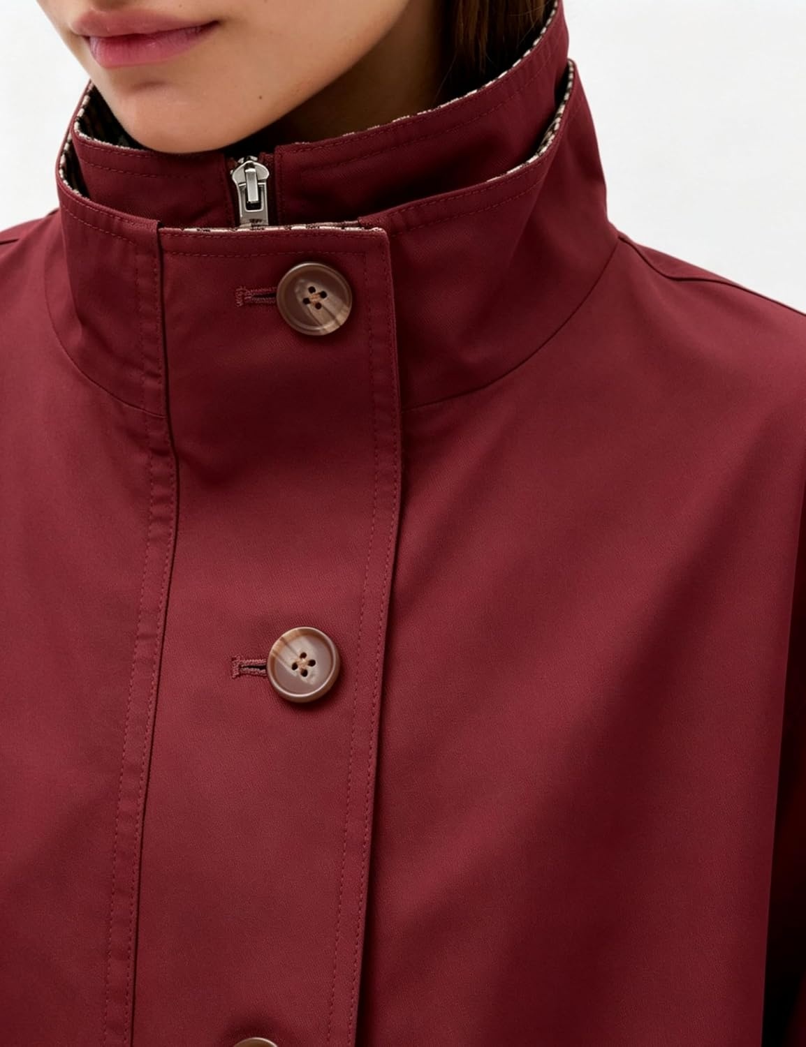 image:imageYeokou Womens Oversized Bomber Jacket Plaid Lined Zip Button CoatWine