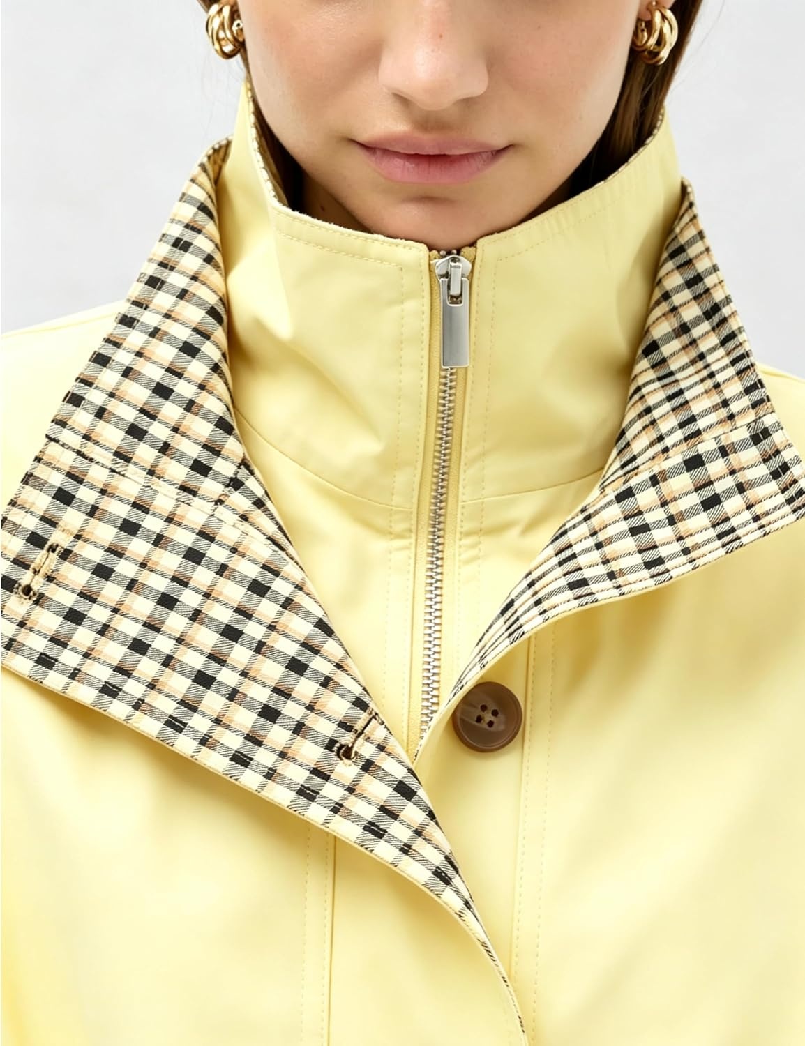 image:imageYeokou Womens Oversized Bomber Jacket Plaid Lined Zip Button CoatYellow