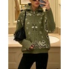 Yeokou Women Bandana Paisley Knit Hooded Jacket Trendy Full Zip Sweater(Armygreen)