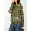 Yeokou Women Bandana Paisley Knit Hooded Jacket Trendy Full Zip Sweater(Armygreen)