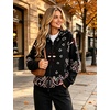 Yeokou Women Bandana Paisley Knit Hooded Jacket Trendy Full Zip Sweater(Black)