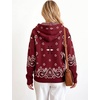 Yeokou Women Bandana Paisley Knit Hooded Jacket Trendy Full Zip Sweater(Burgundy)