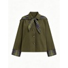 Yeokou Women Oversize Trench Coat Plaid Lining Scarf Tie Jacket(Green)