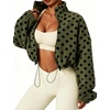 Yeokou Women’s Full Zip Fleece Jacket Polka Dot Drawstring Coat(Armygreen)