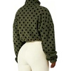Yeokou Women’s Full Zip Fleece Jacket Polka Dot Drawstring Coat(Armygreen)