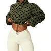 Yeokou Women’s Full Zip Fleece Jacket Polka Dot Drawstring Coat(Armygreen)