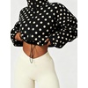 Yeokou Women’s Full Zip Fleece Jacket Polka Dot Drawstring Coat(Black)