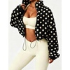 Yeokou Women’s Full Zip Fleece Jacket Polka Dot Drawstring Coat(Black)