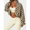 Yeokou Women’s Full Zip Fleece Jacket Polka Dot Drawstring Coat(Camel)