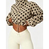 Yeokou Women’s Full Zip Fleece Jacket Polka Dot Drawstring Coat(Camel)