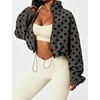 Yeokou Women’s Full Zip Fleece Jacket Polka Dot Drawstring Coat(Darkgrey)
