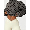 Yeokou Women’s Full Zip Fleece Jacket Polka Dot Drawstring Coat(Darkgrey)