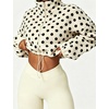 Yeokou Women’s Full Zip Fleece Jacket Polka Dot Drawstring Coat(Ivory)