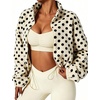 Yeokou Women’s Full Zip Fleece Jacket Polka Dot Drawstring Coat(Ivory)