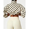 Yeokou Women’s Full Zip Fleece Jacket Polka Dot Drawstring Coat(Ivory)