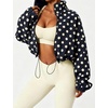 Yeokou Women’s Full Zip Fleece Jacket Polka Dot Drawstring Coat(Navy)