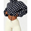 Yeokou Women’s Full Zip Fleece Jacket Polka Dot Drawstring Coat(Navy)