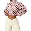 Yeokou Women’s Full Zip Fleece Jacket Polka Dot Drawstring Coat(Pink)