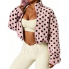 Yeokou Women’s Full Zip Fleece Jacket Polka Dot Drawstring Coat(Pink)