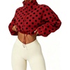 Yeokou Women’s Full Zip Fleece Jacket Polka Dot Drawstring Coat(Red)