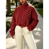 Yeokou Women’s Full Zip Fleece Jacket Polka Dot Drawstring Coat(Red)