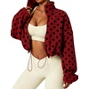 Yeokou Women’s Full Zip Fleece Jacket Polka Dot Drawstring Coat(Red)