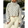 Yeokou Women’s Full Zip Fleece Jacket Polka Dot Drawstring Coat(White)