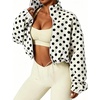 Yeokou Women’s Full Zip Fleece Jacket Polka Dot Drawstring Coat(White)