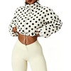 Yeokou Women’s Full Zip Fleece Jacket Polka Dot Drawstring Coat(White)