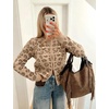 Yeokou Women’s Leopard Knit Cardigan Sweater Button Front Cropped Outwear(Apricot)