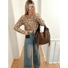 Yeokou Women’s Leopard Knit Cardigan Sweater Button Front Cropped Outwear(Apricot)