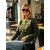 Yeokou Women’s Leopard Knit Cardigan Sweater Button Front Cropped Outwear(Armygreen)