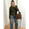 Yeokou Women’s Leopard Knit Cardigan Sweater Button Front Cropped Outwear(Armygreen)