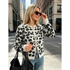 Yeokou Women’s Leopard Knit Cardigan Sweater Button Front Cropped Outwear(Black)