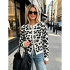 Yeokou Women’s Leopard Knit Cardigan Sweater Button Front Cropped Outwear(Black)