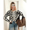 Yeokou Women’s Leopard Knit Cardigan Sweater Button Front Cropped Outwear(Black)