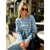 Yeokou Women’s Leopard Knit Cardigan Sweater Button Front Cropped Outwear(Blue)